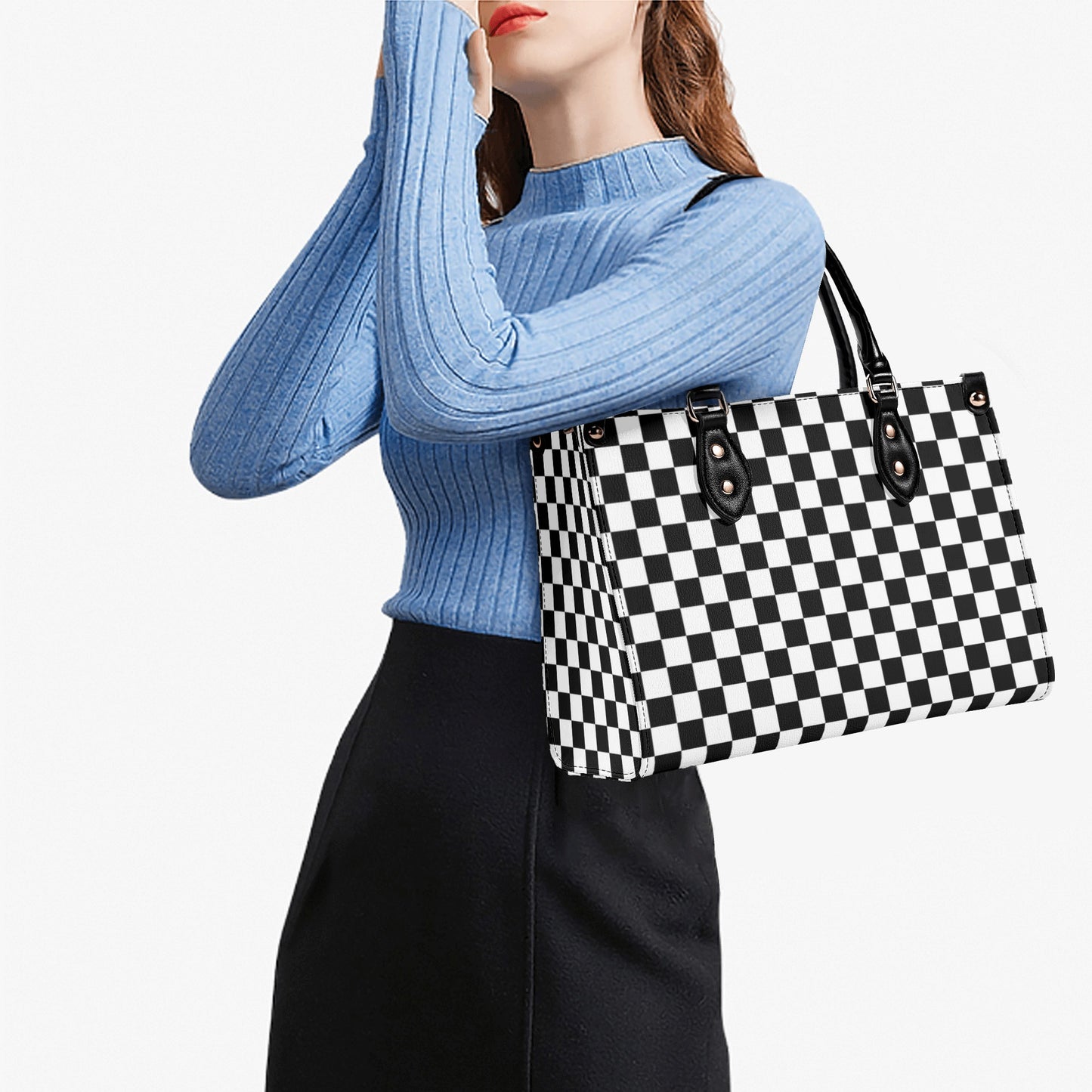 Black & White Checkered Luxury Women PU Leather Handbag