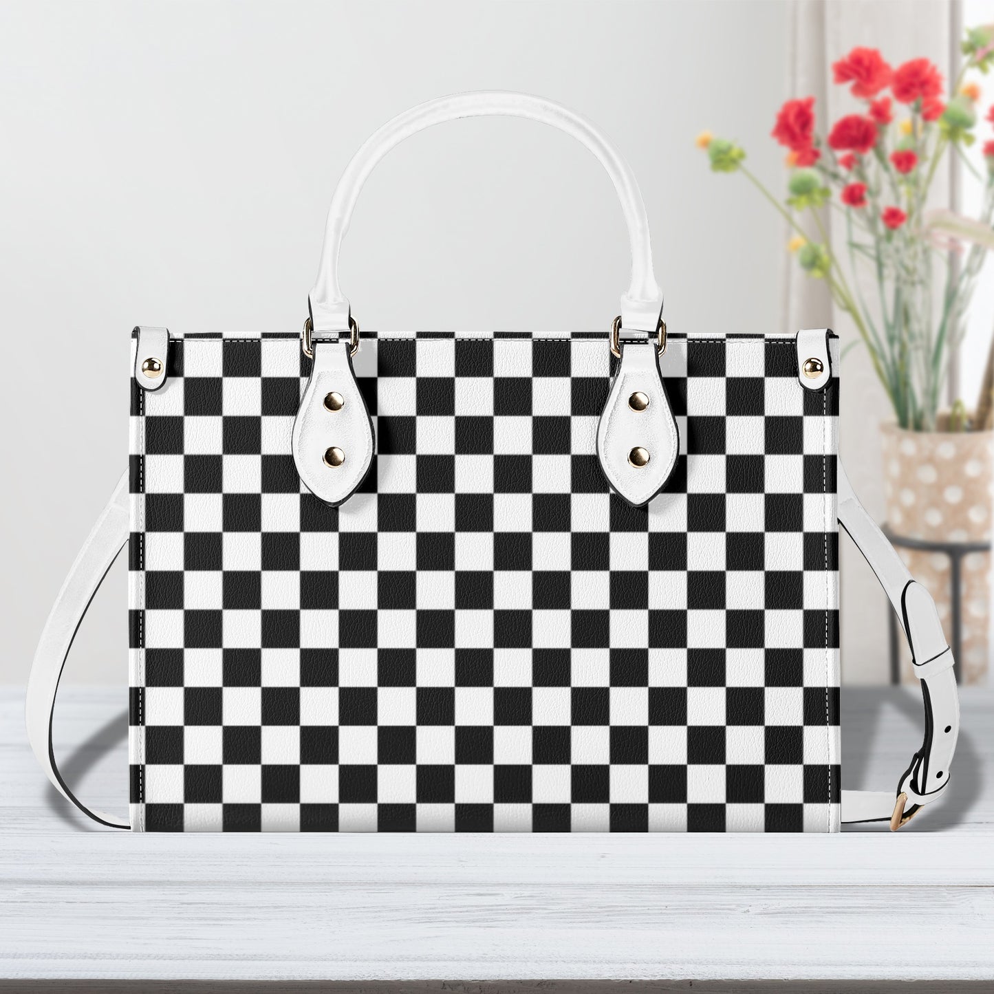 Black & White Checkered Luxury Women PU Leather Handbag