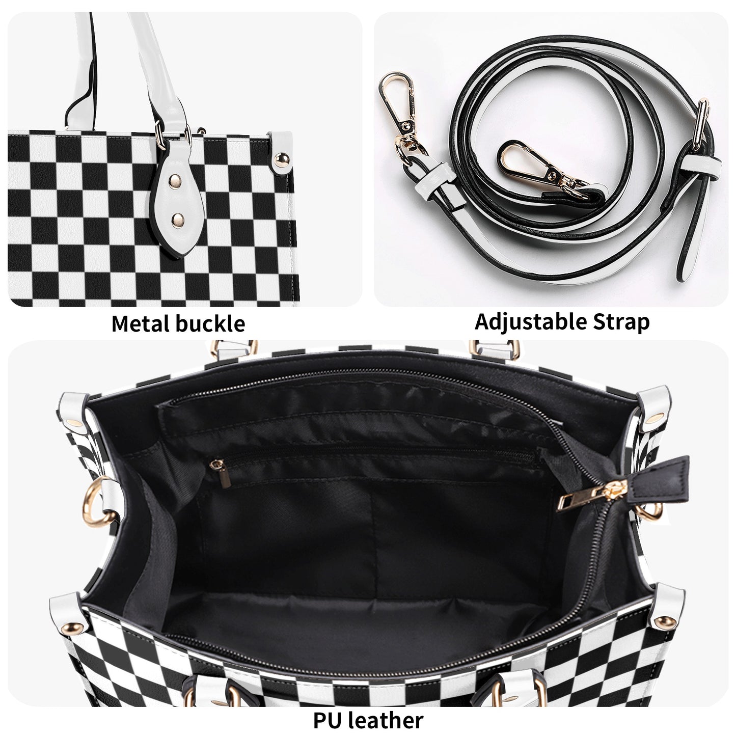 Black & White Checkered Luxury Women PU Leather Handbag