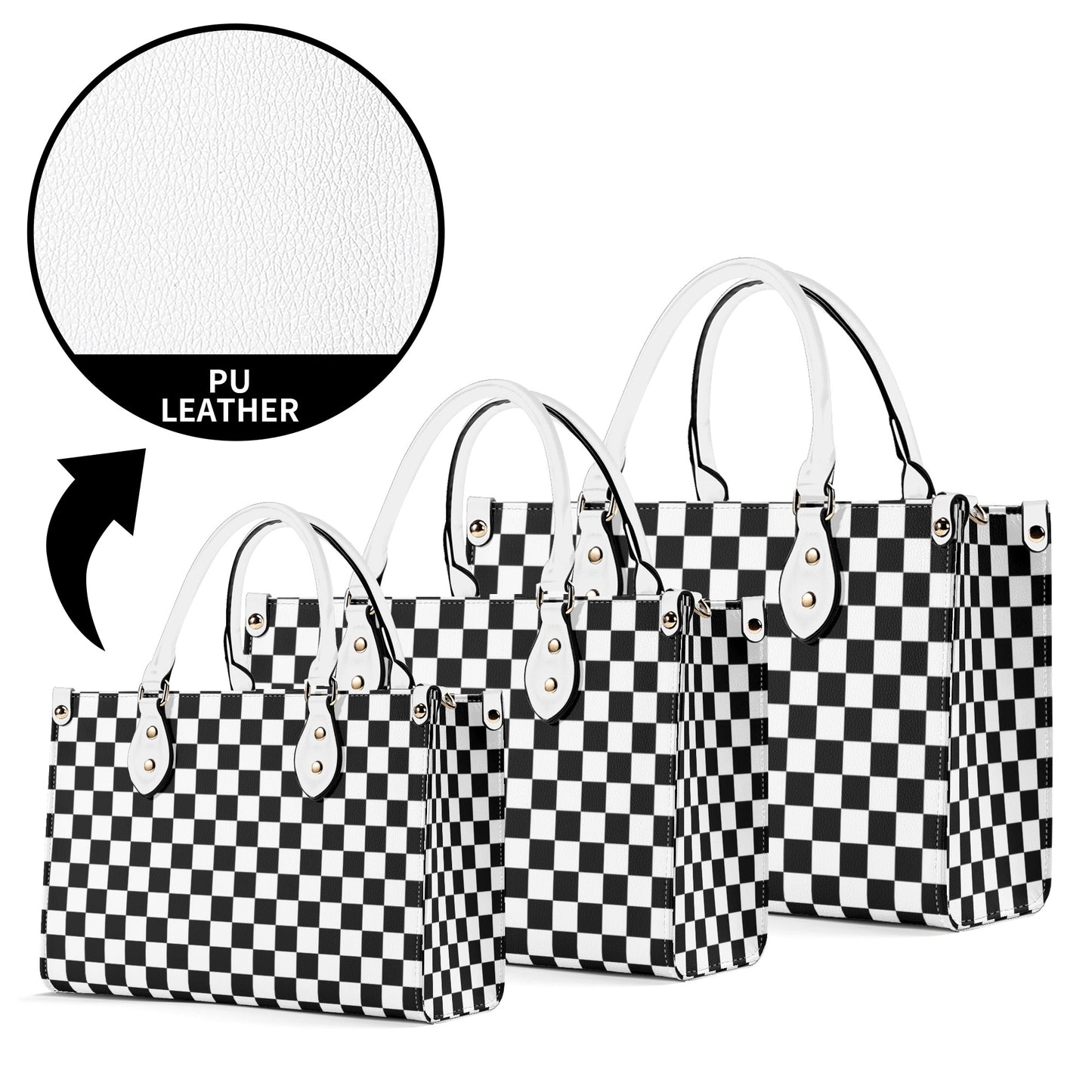 Black & White Checkered Luxury Women PU Leather Handbag