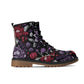 Goth Purple & Red Flowers Womens Luxe Combat Boots