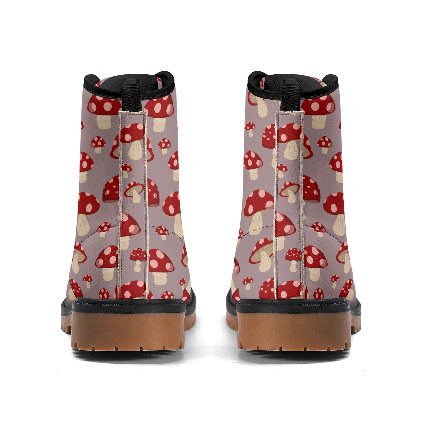 Gray & Red Mushrooms Womens Luxe Combat Boots