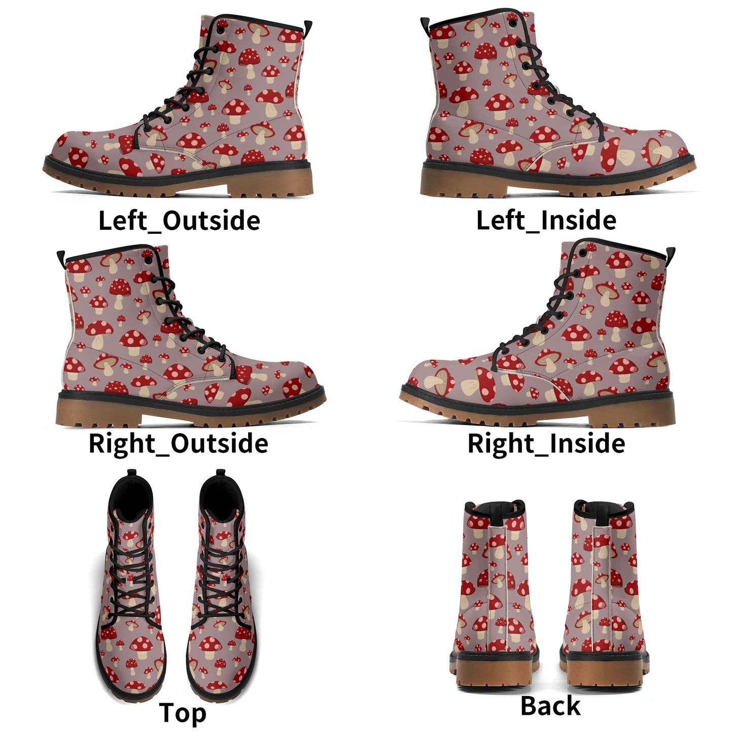 Gray & Red Mushrooms Womens Luxe Combat Boots