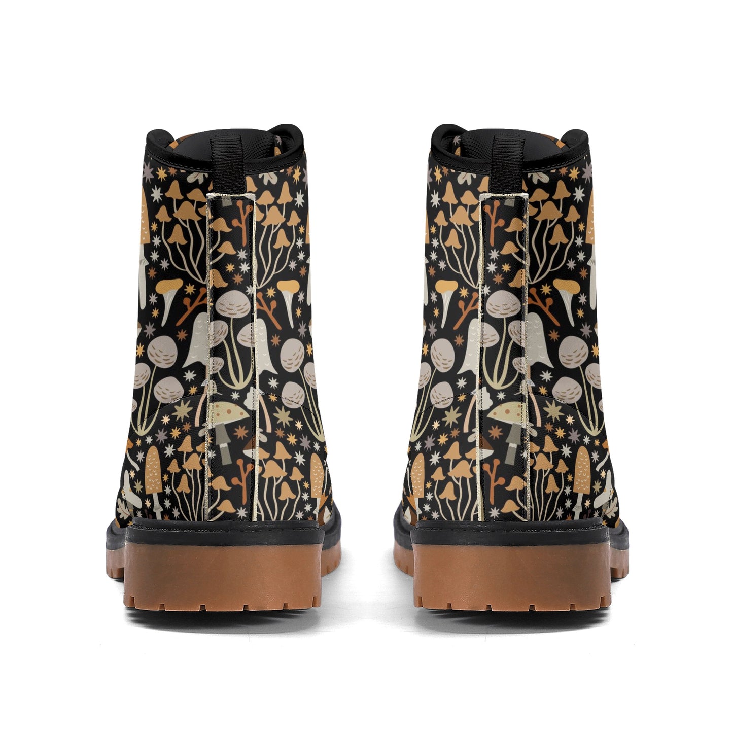 MidCentury Mushrooms Black Womens Luxe Combat Boots