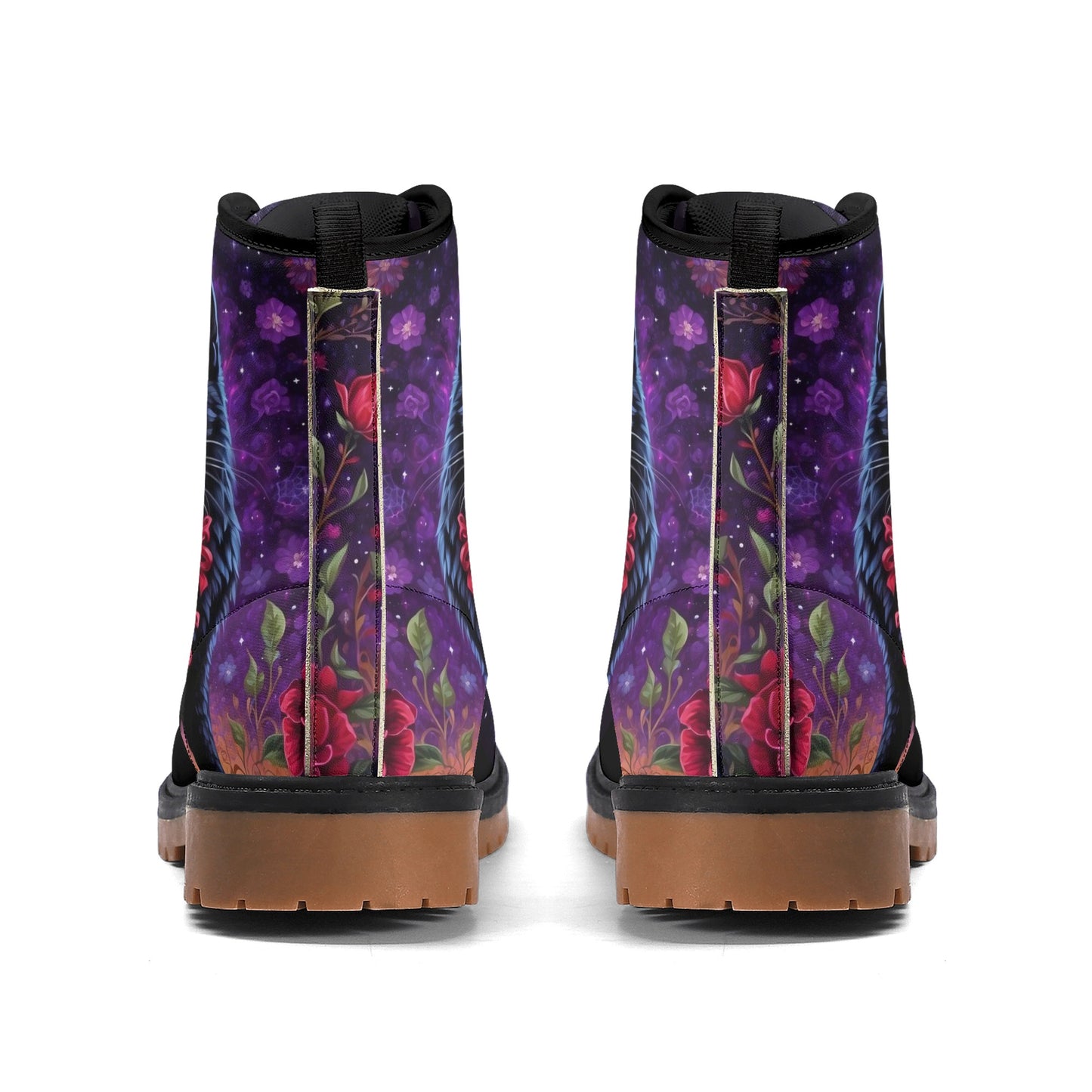 Witchy Black Cat Purple Womens Luxe Combat Boots