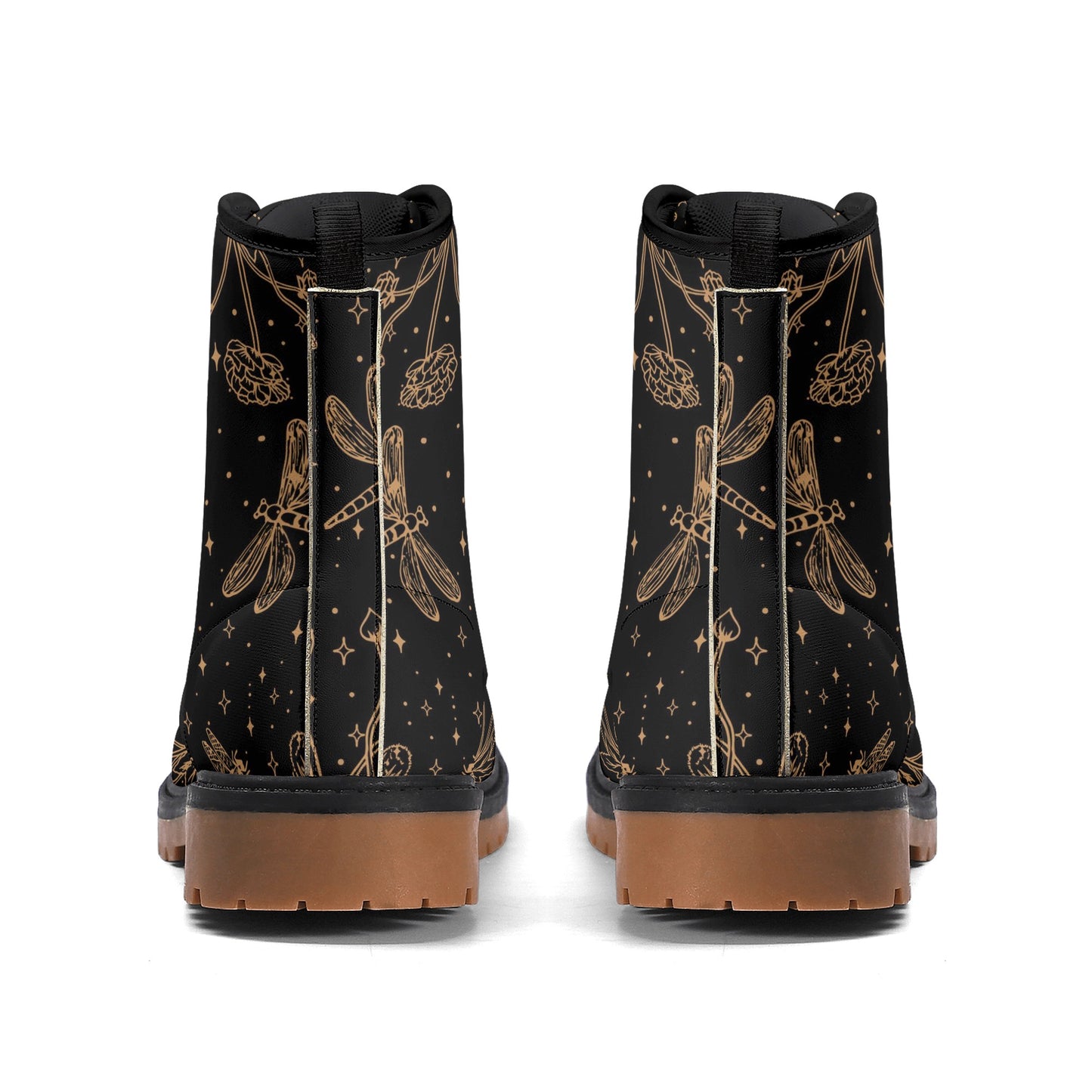 Dragonfly Flowers Womens Luxe Black Combat Boots