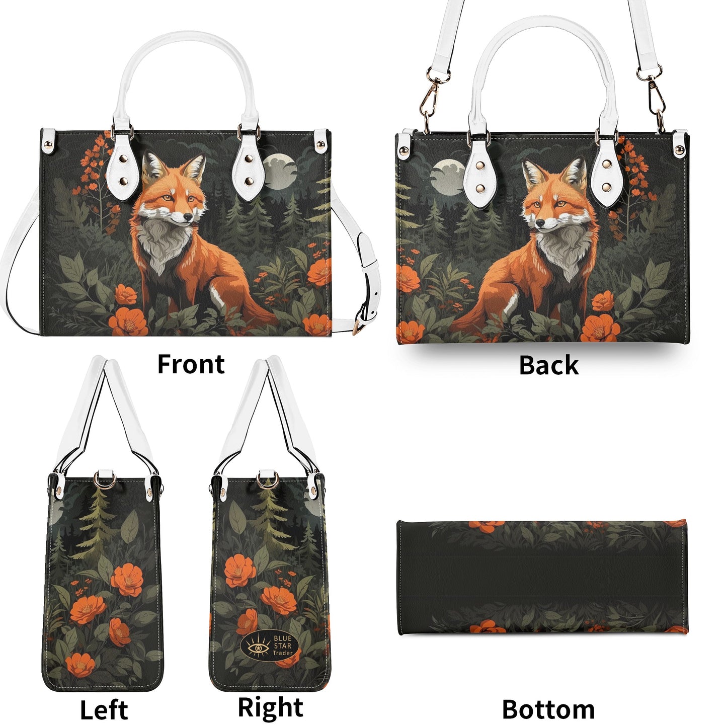 Orange Fox Gray Luxury Womens Vegan Leather Handbag