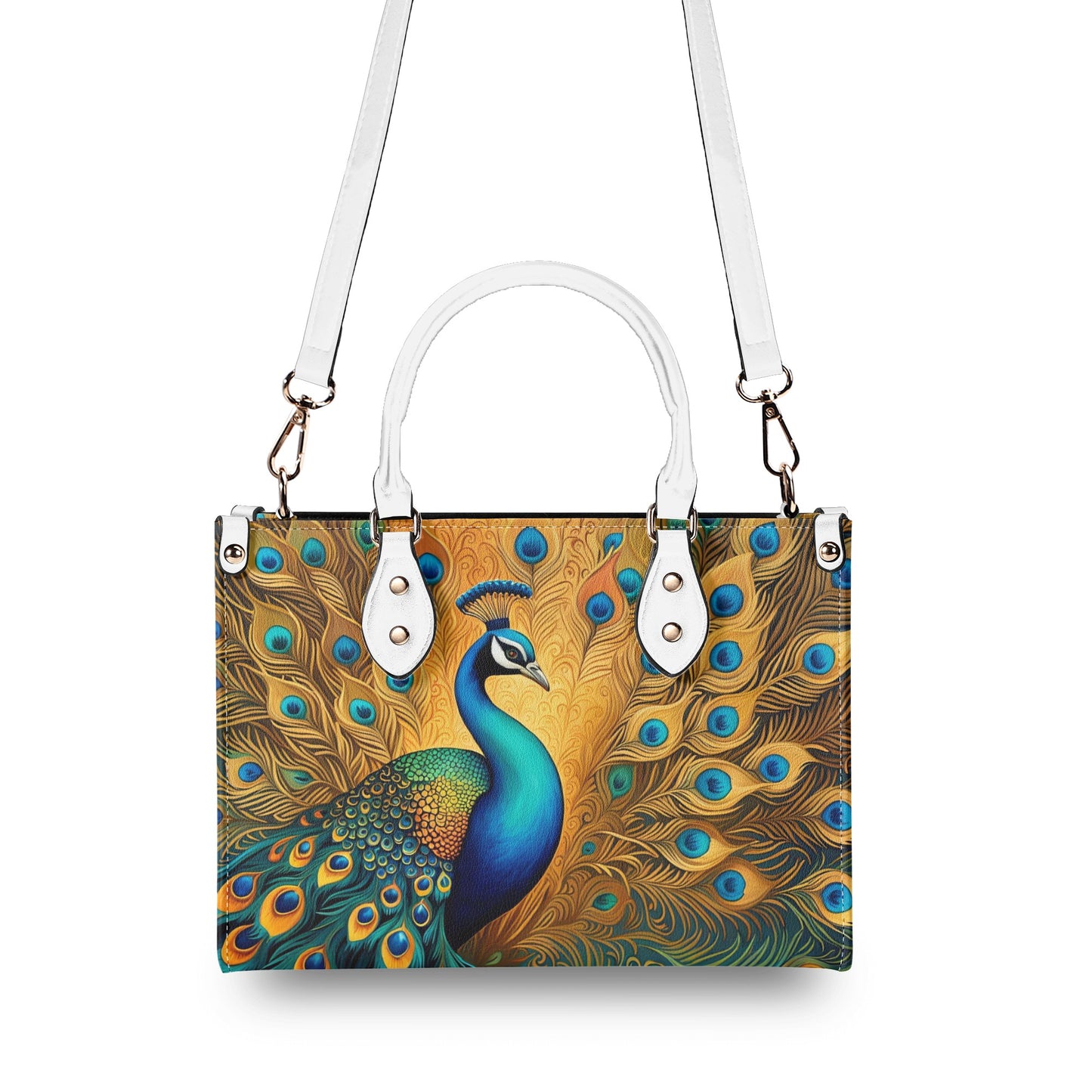 Golden Peacock Luxury Womens Vegan Leather Handbag