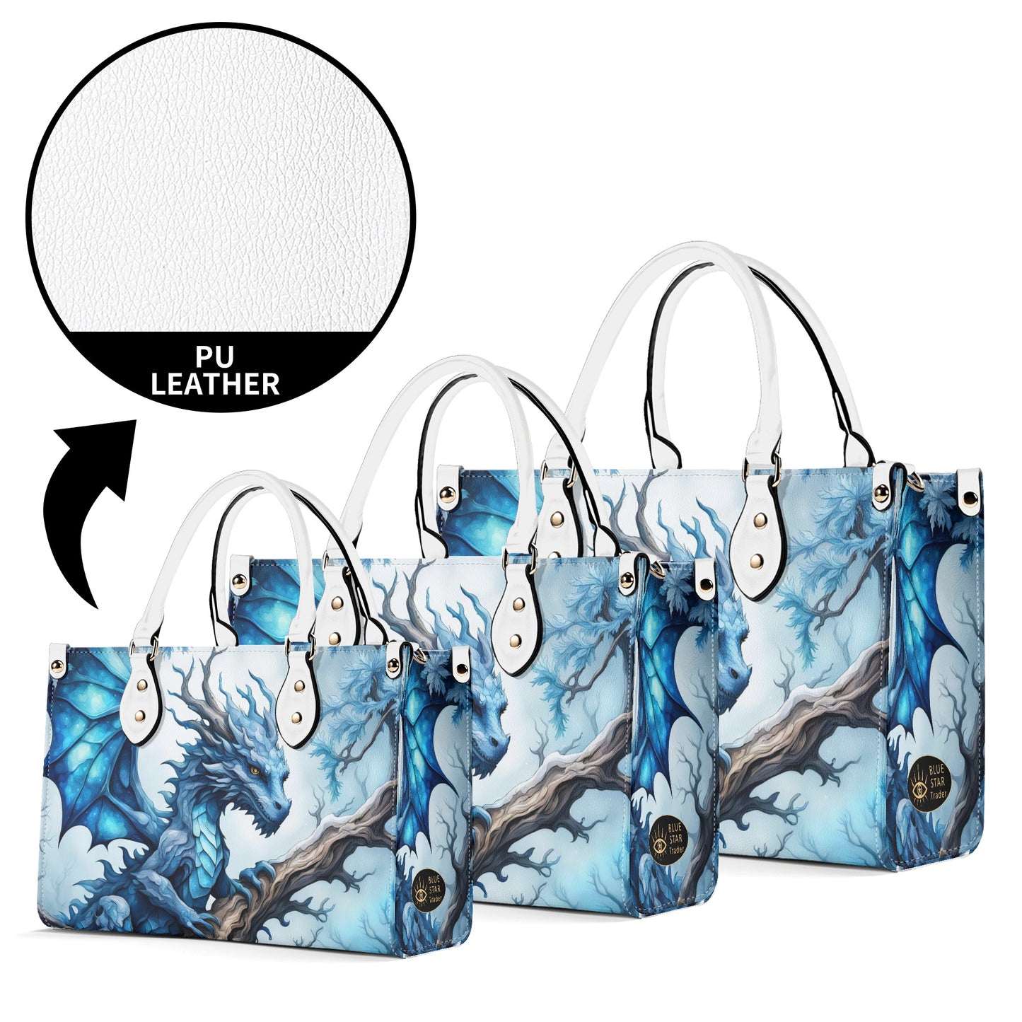 Blue Ice Dragon Luxury Womens Vegan Leather Handbag