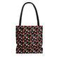 Black Red Strawberries Tote Bag, Polyester Canvas Tote Bag, Kawaii Fruit Shopping Bag, Reusable Tote
