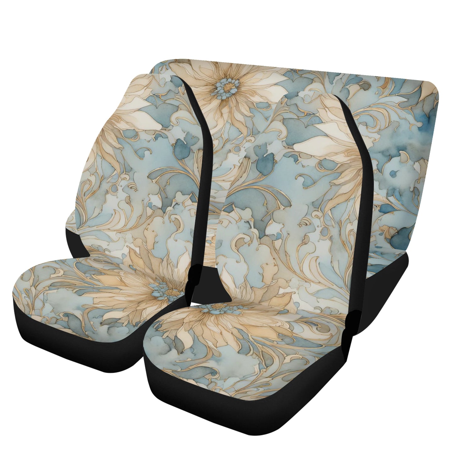 Abstract Elegant Blue Flowers Car Seat Cover Set