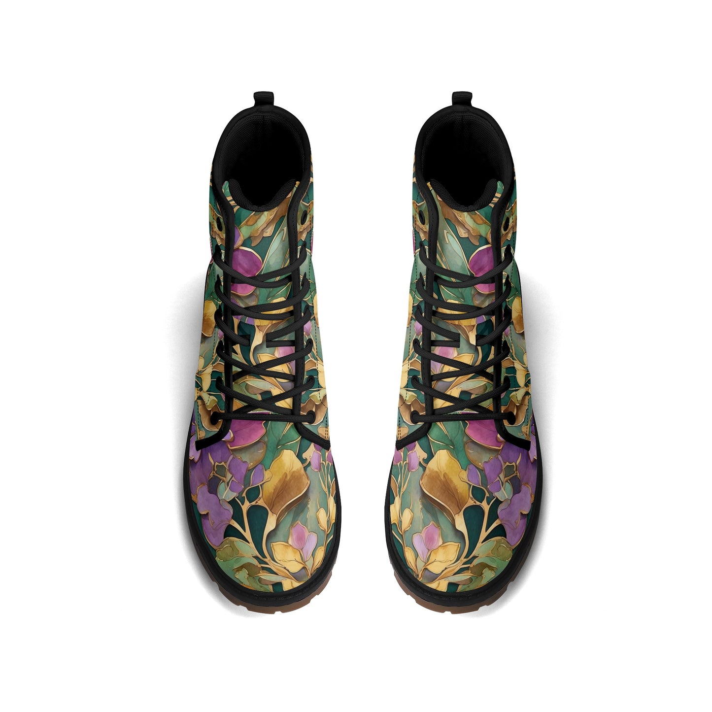 Mardi Gras Flowers Womens Combat Boots