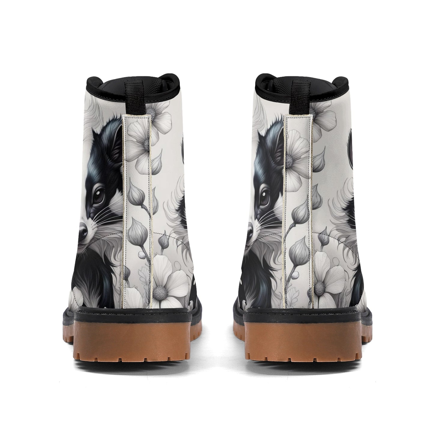 Cute Skunk Boots, Black White Womens Combat Boots