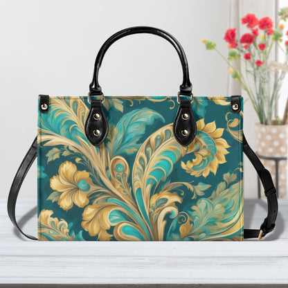 Turquoise Paisley Luxury Womens Vegan Leather Handbag