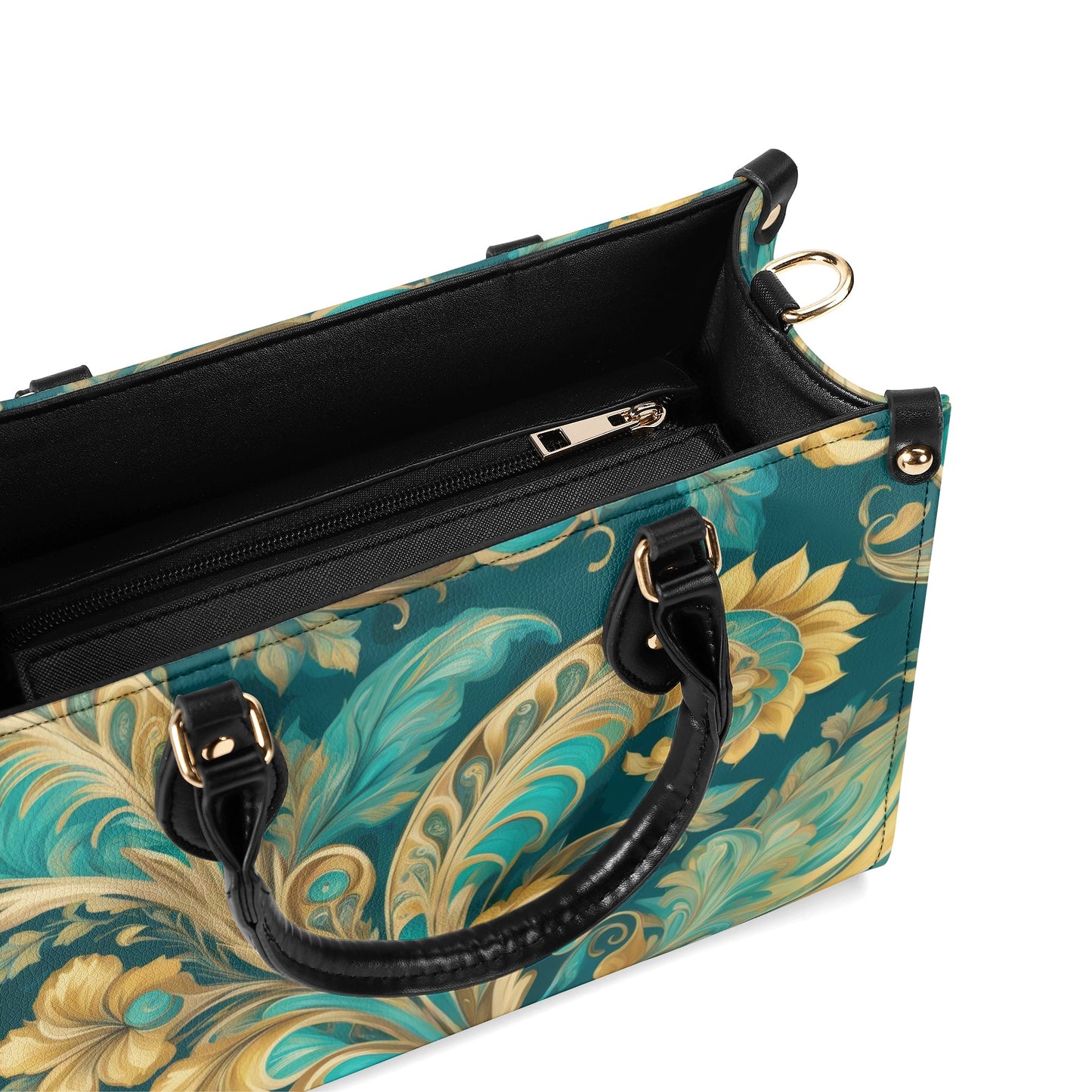 Turquoise Paisley Luxury Womens Vegan Leather Handbag