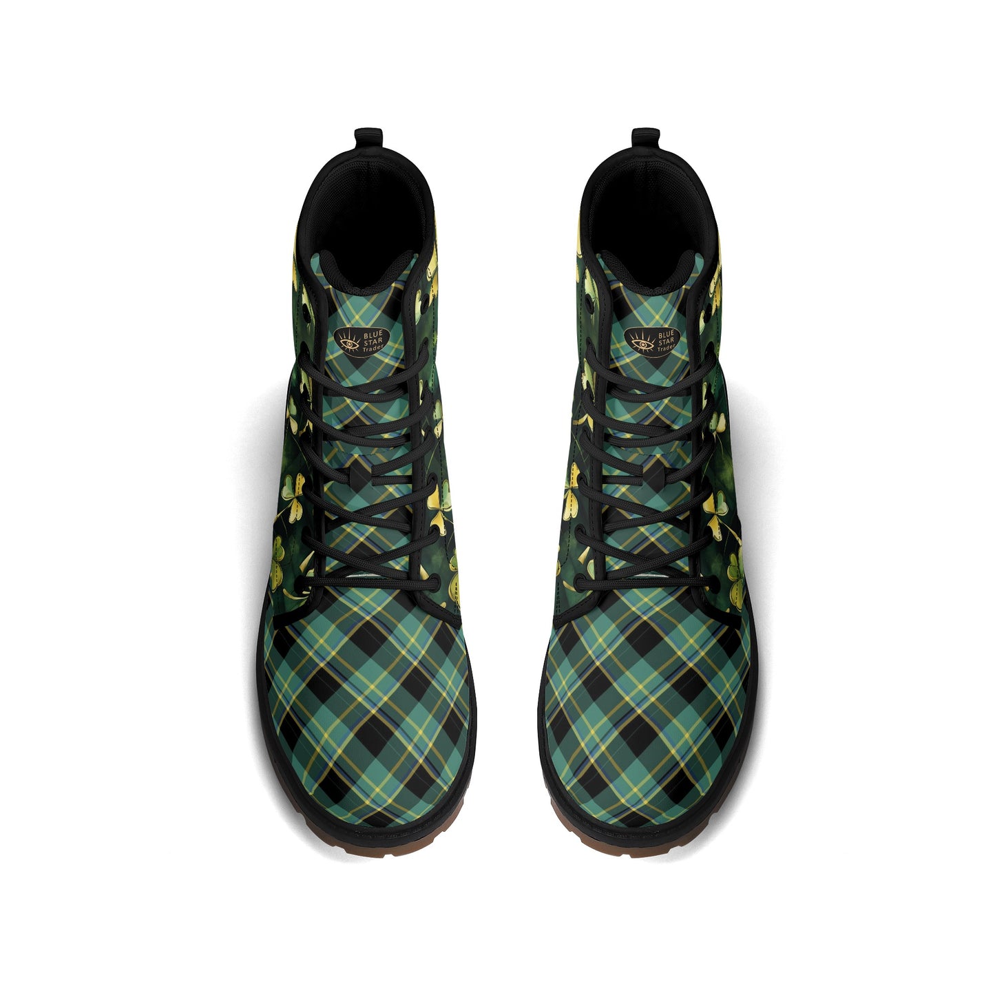 Green Plaid & Shamrocks Mens Upgraded Brown Outsole Vegan Boots