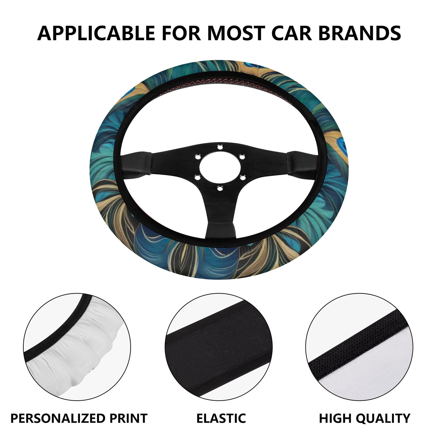 Teal Peacock Feathers Car Steering Wheel Cover