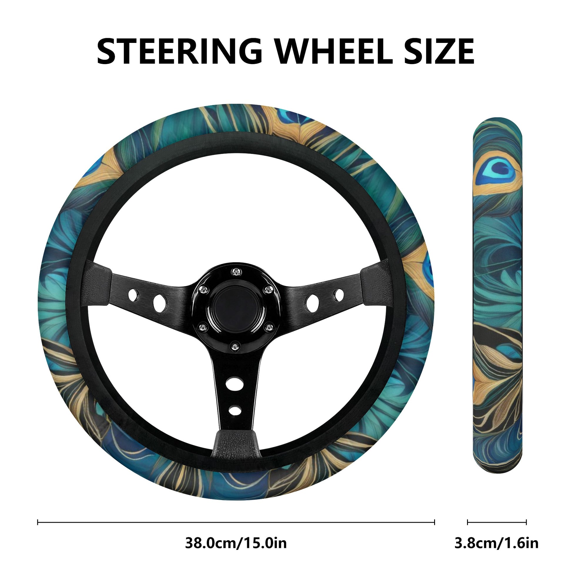 Teal Peacock Feathers Car Steering Wheel Cover