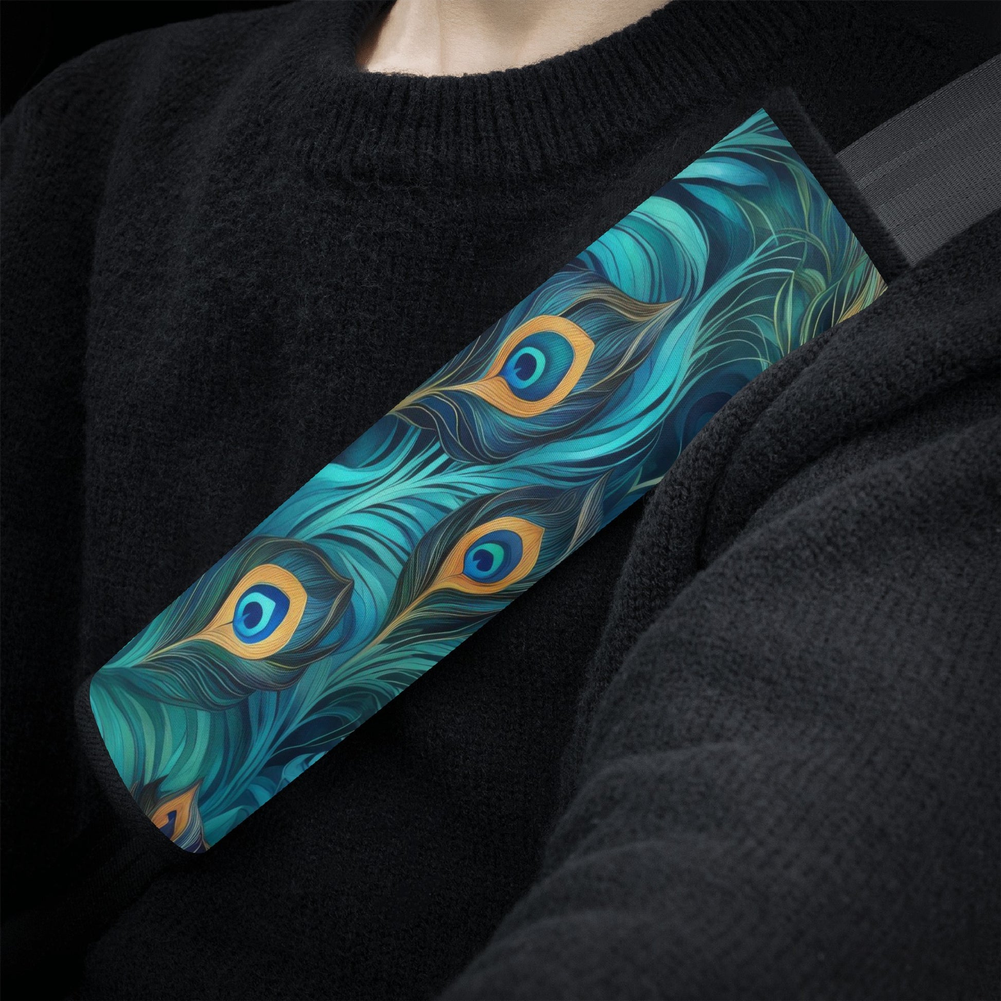 Teal Peacock Feathers Car Seat Belt Cover