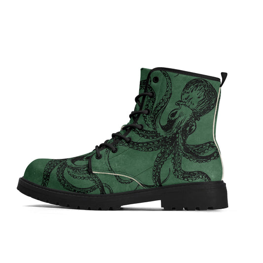 Green Octopus Vegan Steampunk Boots