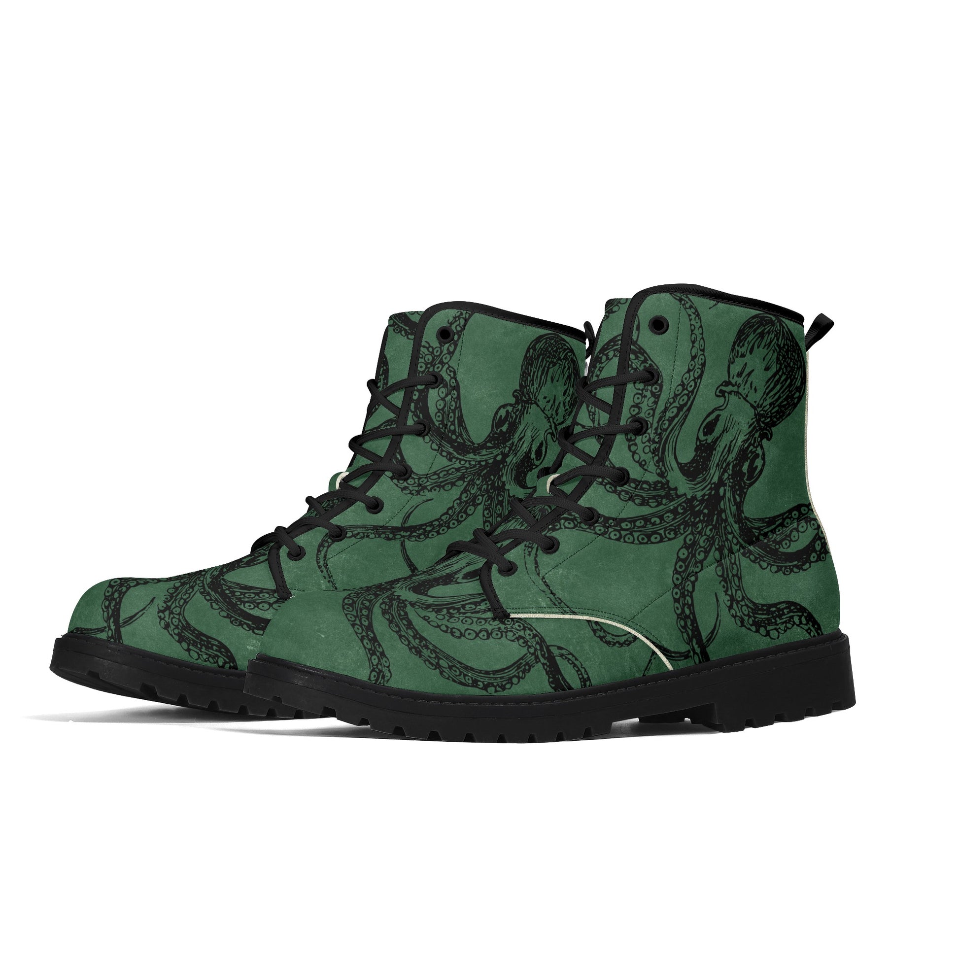 Green Octopus Vegan Steampunk Womens Boots