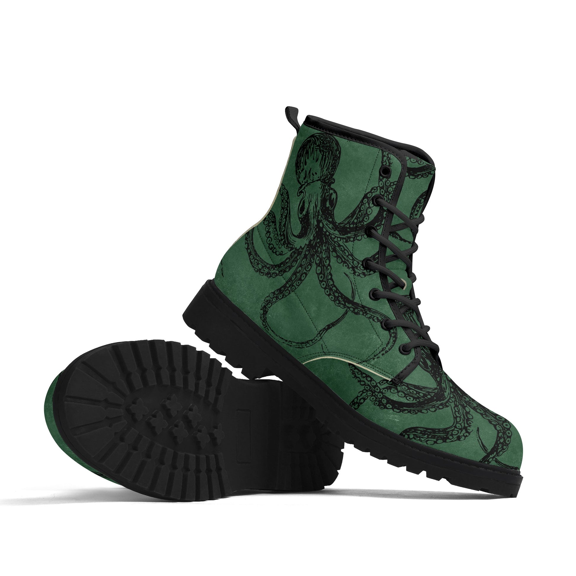 Green Octopus Vegan Steampunk Womens Boots