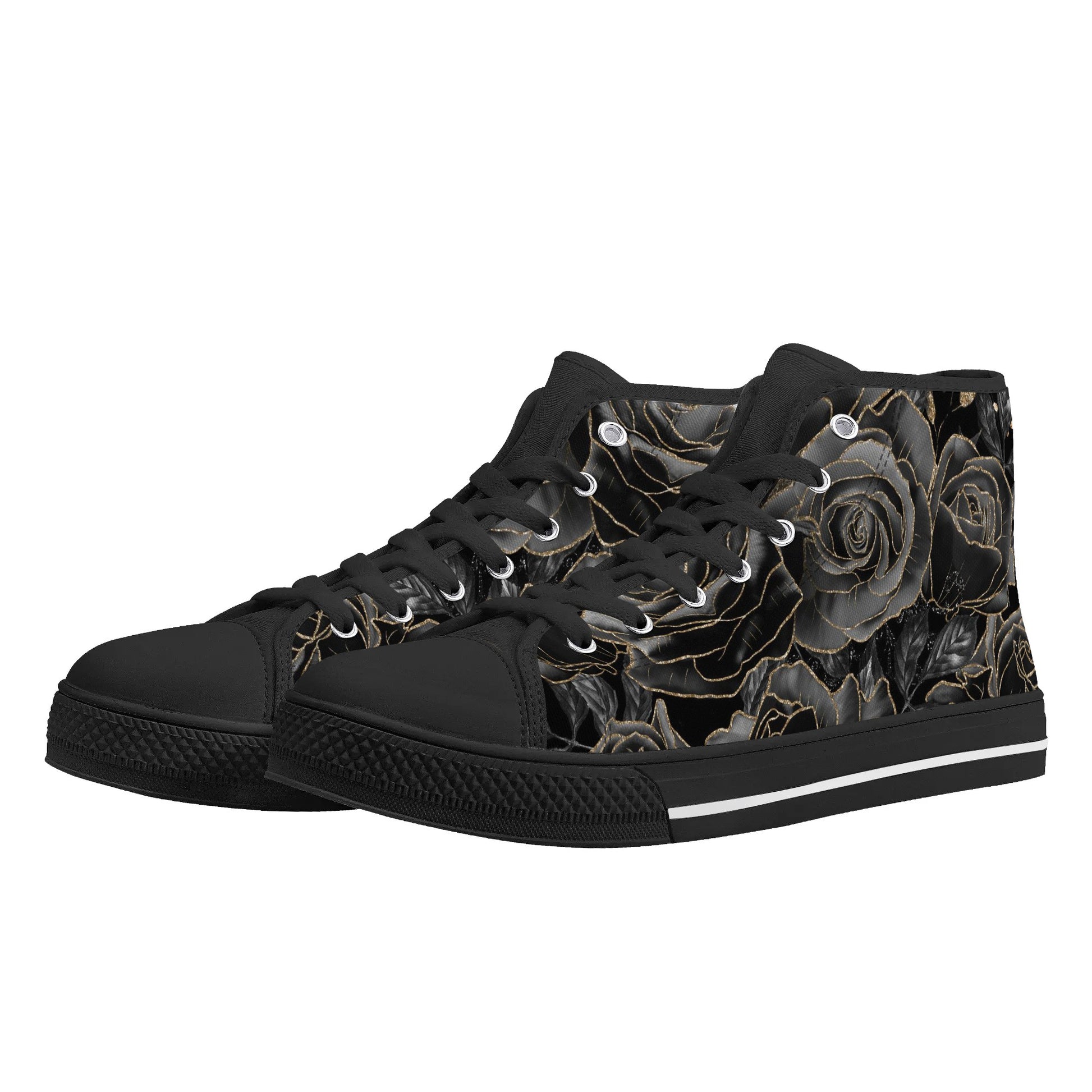 Goth Black Roses Womens High Top Canvas Shoes