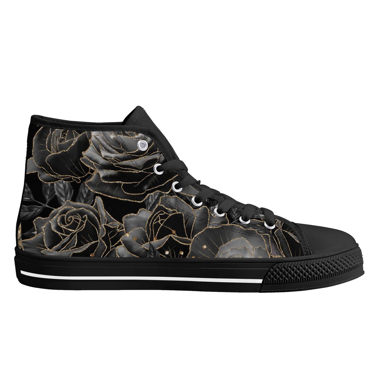 Black Roses Womens High Top Canvas Shoes