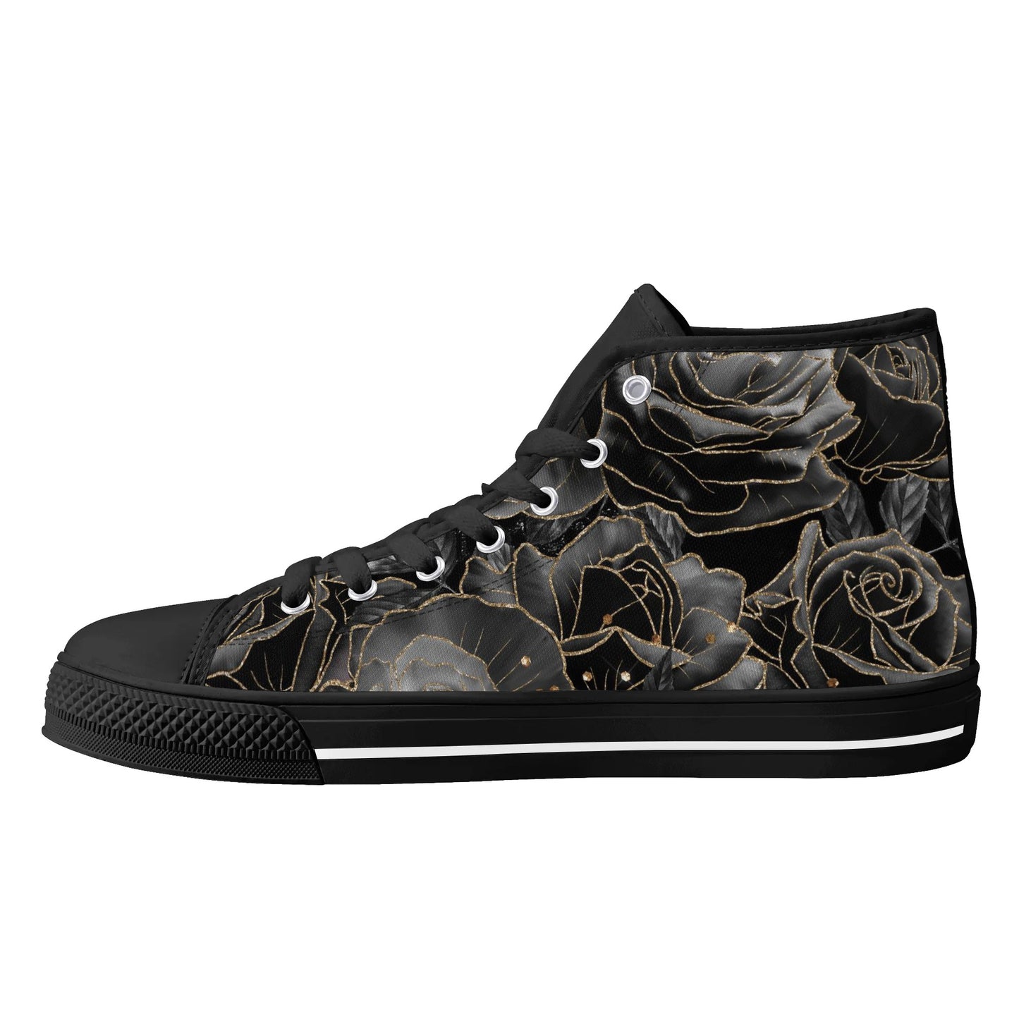 Black Roses Womens High Top Canvas Shoes