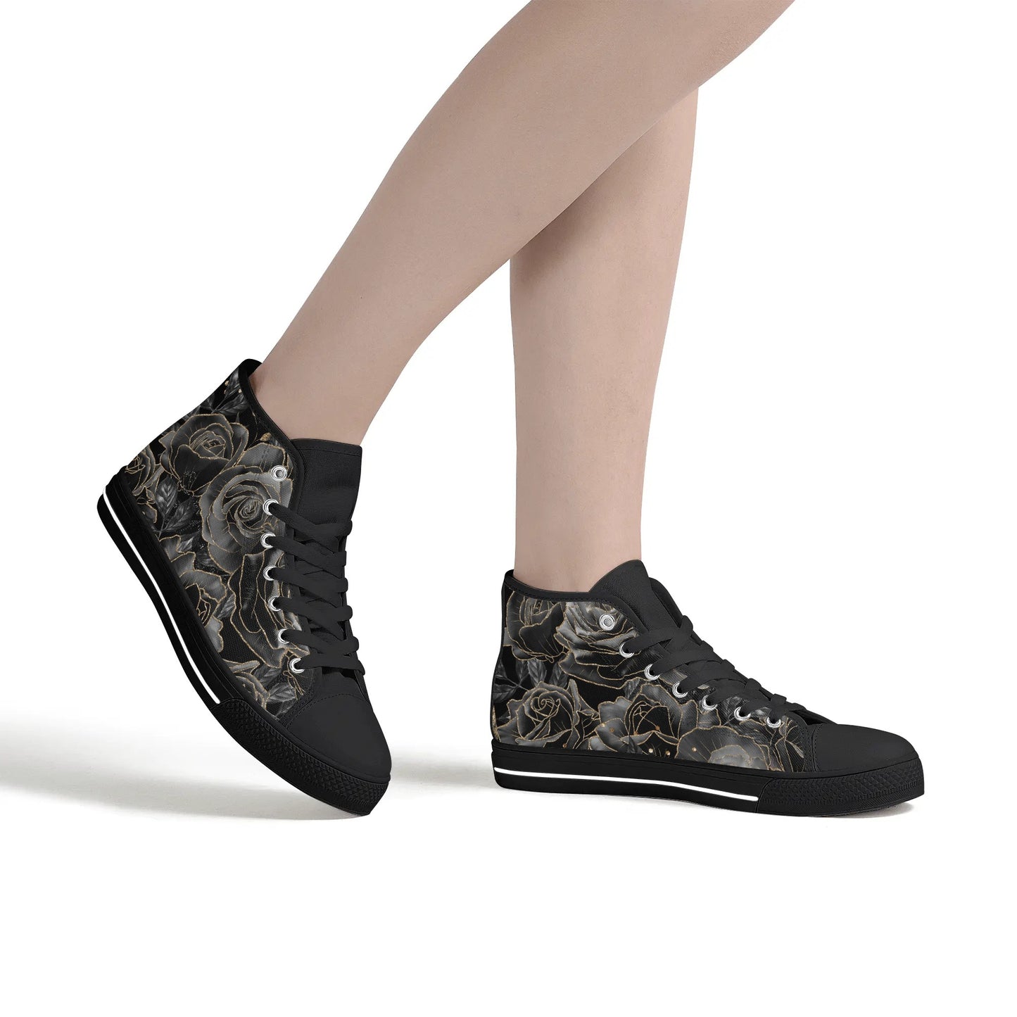 Black Roses Womens High Top Canvas Shoes