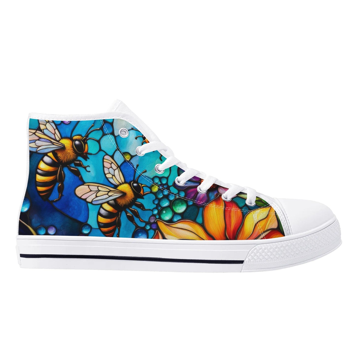 Colorful Bees Flowers Womens High Top Canvas Shoes