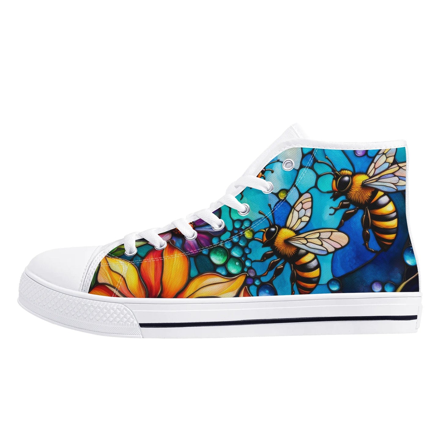 Colorful Bees Flowers Womens High Top Canvas Shoes