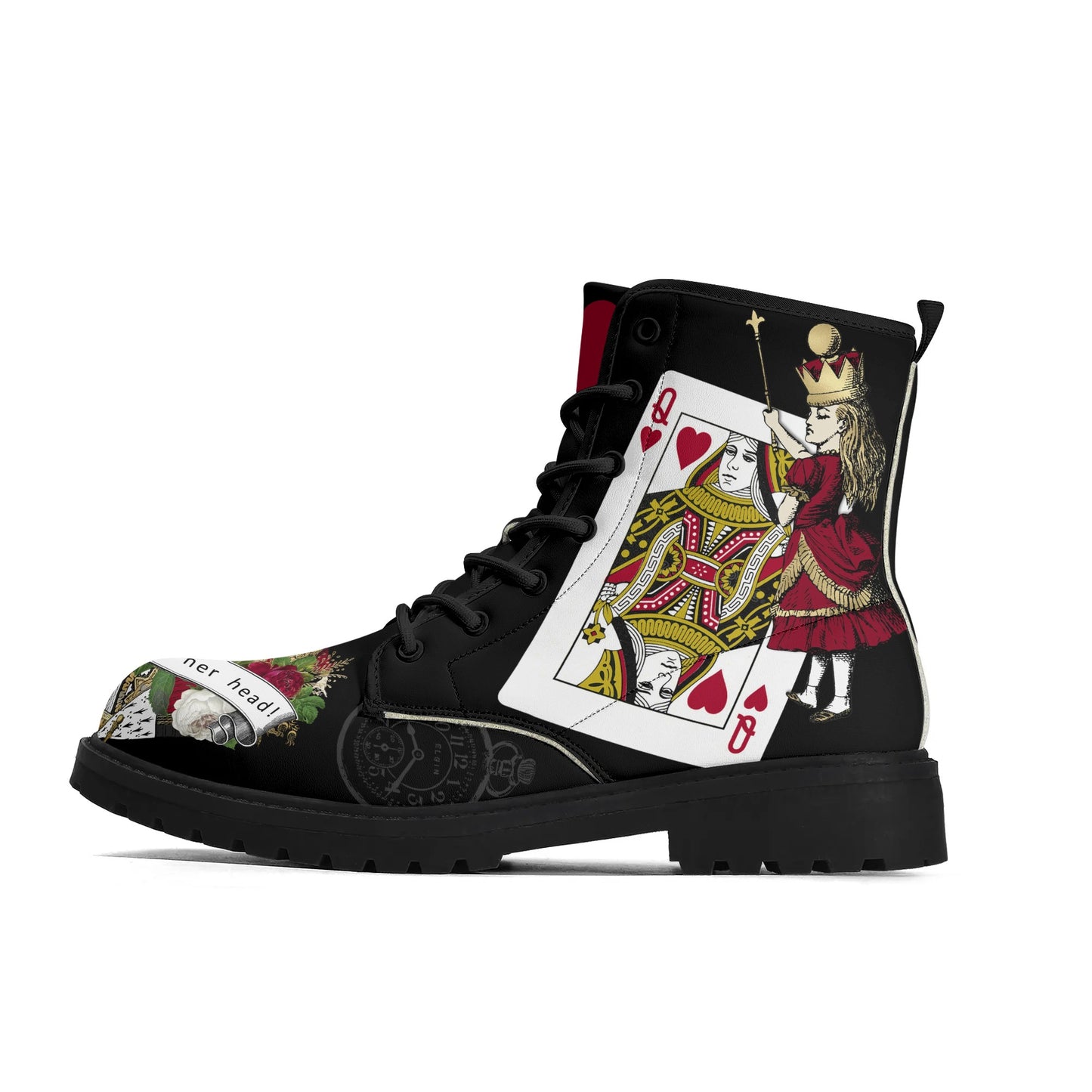 Queen of Hearts Off With Her Head - Mens Upgraded Black Outsole Vegan Leather Boots