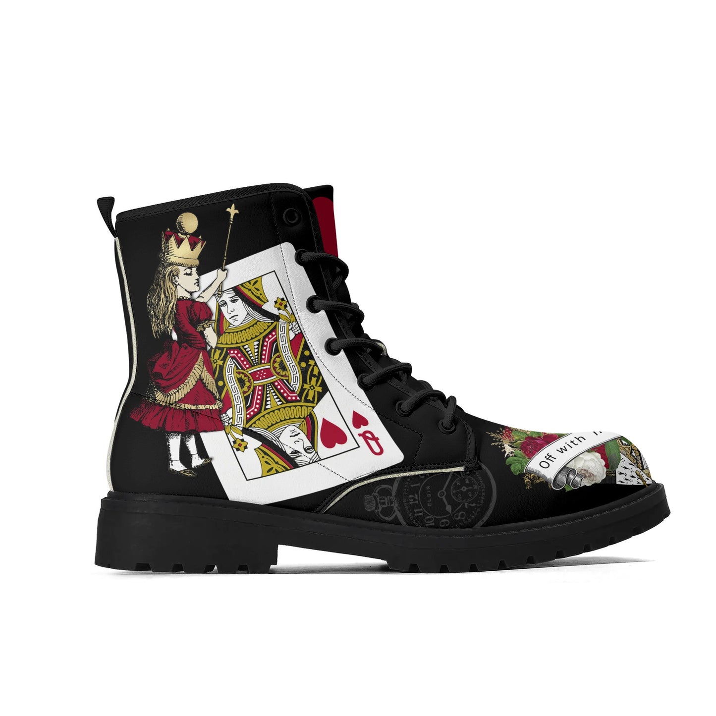 Queen of Hearts Off With Her Head - Mens Upgraded Black Outsole Vegan Leather Boots