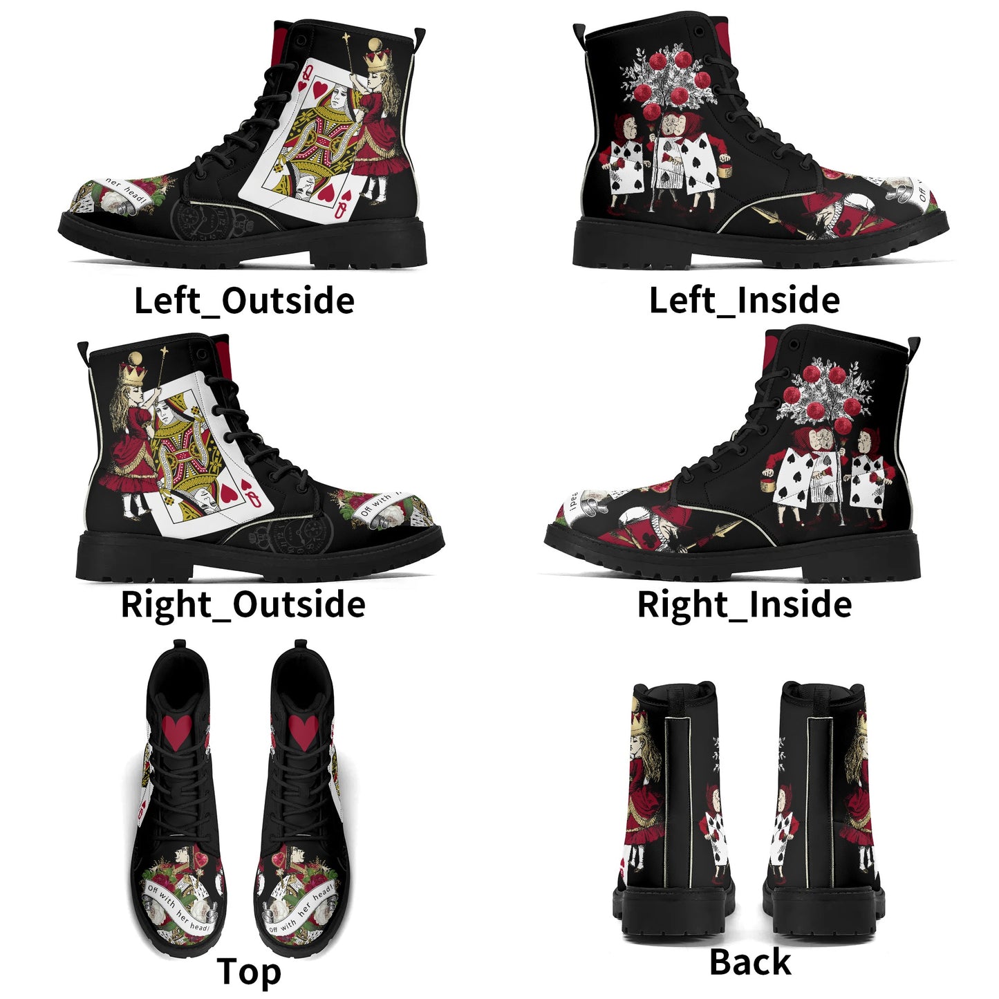 Queen of Hearts Off With Her Head - Mens Upgraded Black Outsole Vegan Leather Boots