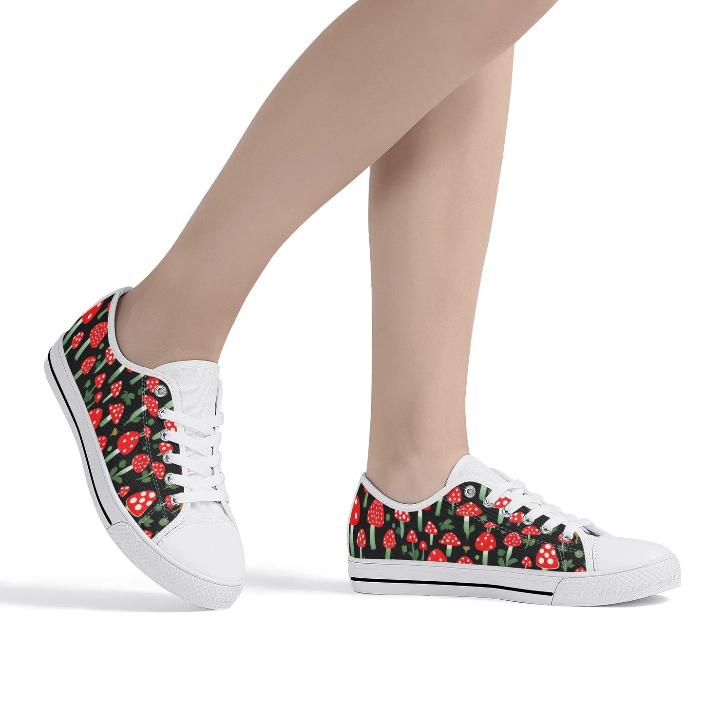 Red Mushrooms Womens Rubber Low Top Sneakers