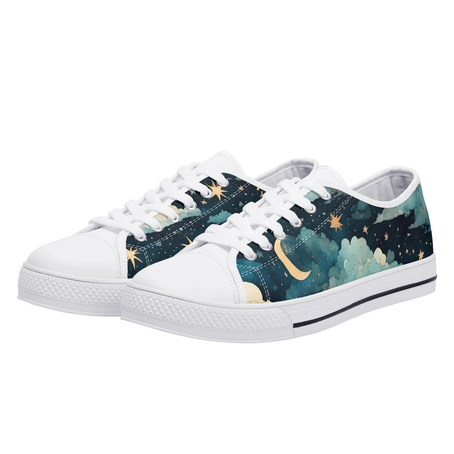 Celestial Blue Clouds Sky Womens Rubber Low Top Sneakers