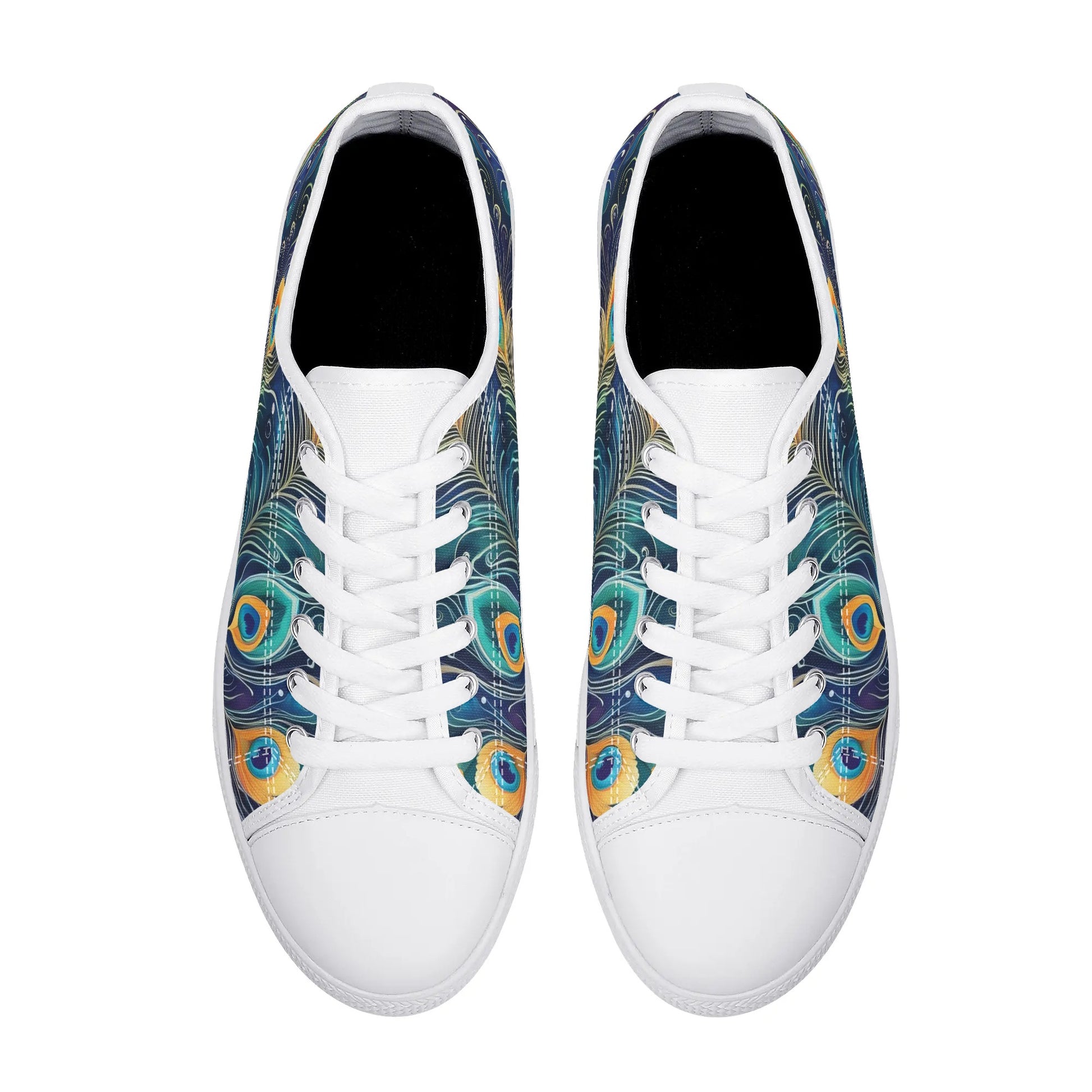 Blue Peacock Feathers Womens Rubber Low Top Sneakers