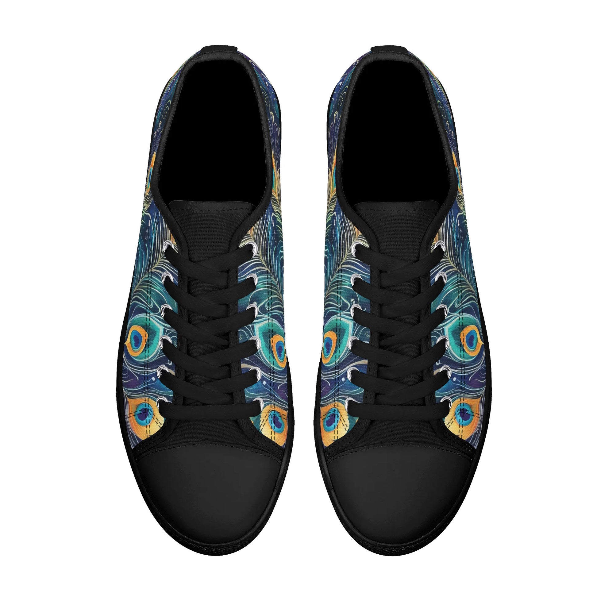 Blue Peacock Feathers Womens Rubber Low Top Sneakers