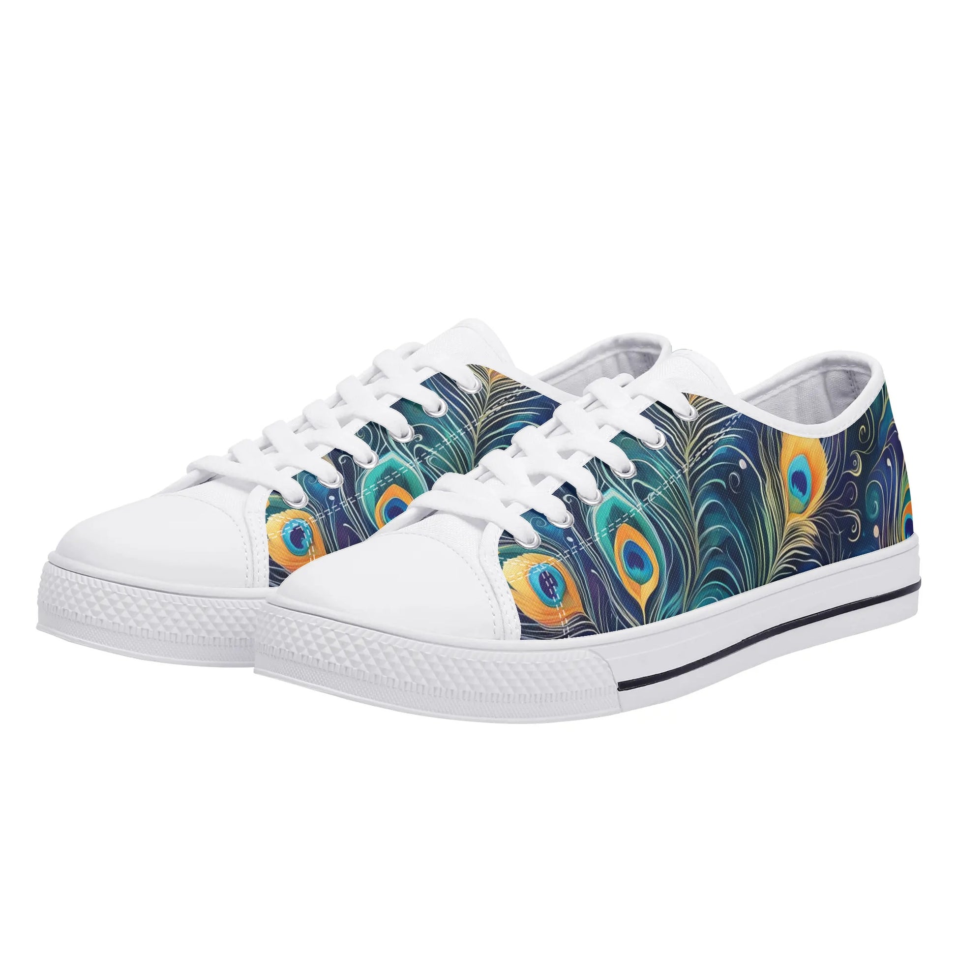 Blue Peacock Feathers Womens Rubber Low Top Sneakers