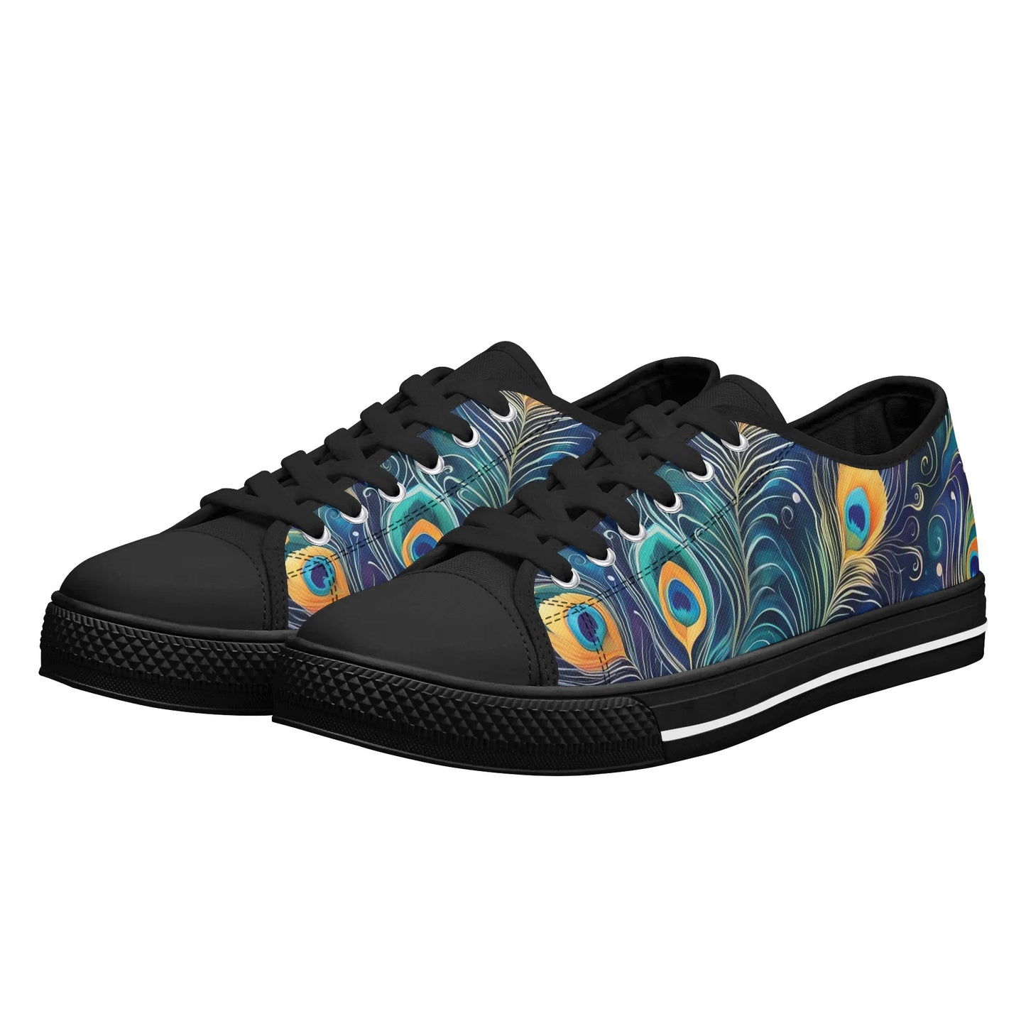 Blue Peacock Feathers Womens Rubber Low Top Sneakers