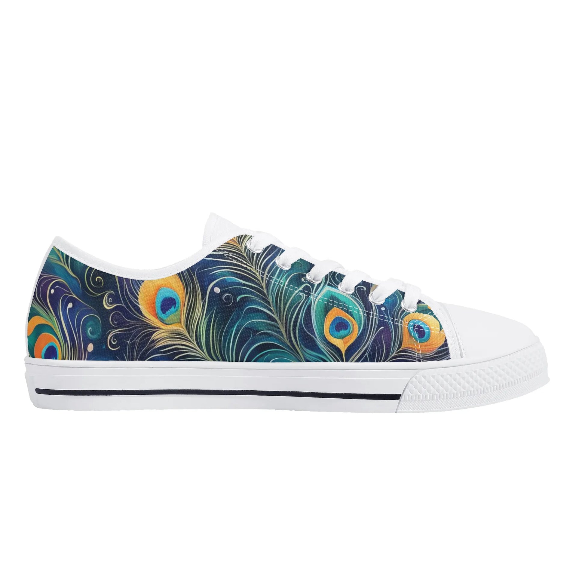 Blue Peacock Feathers Womens Rubber Low Top Sneakers