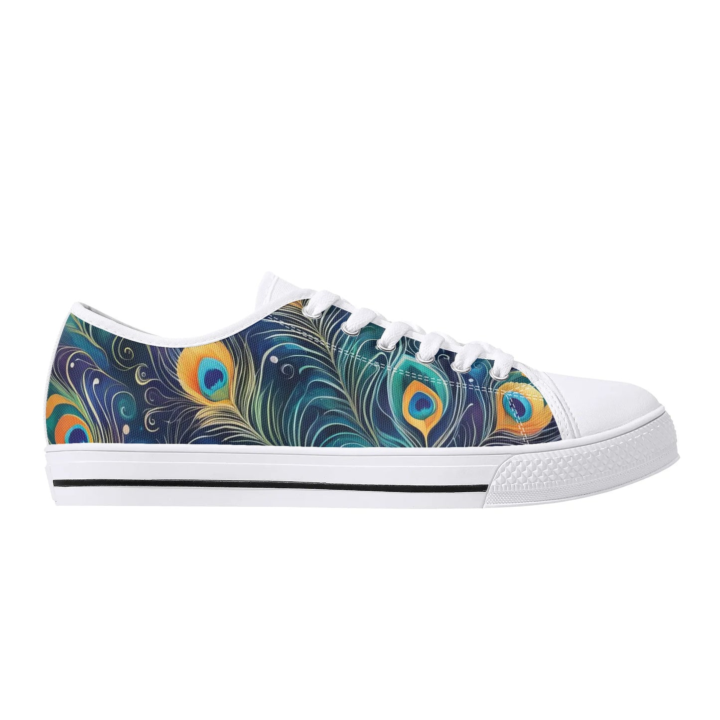 Blue Peacock Feathers Womens Rubber Low Top Sneakers