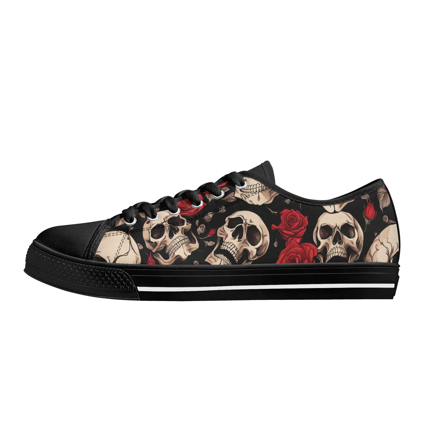 Skulls and Roses Womens Rubber Low Top Sneakers