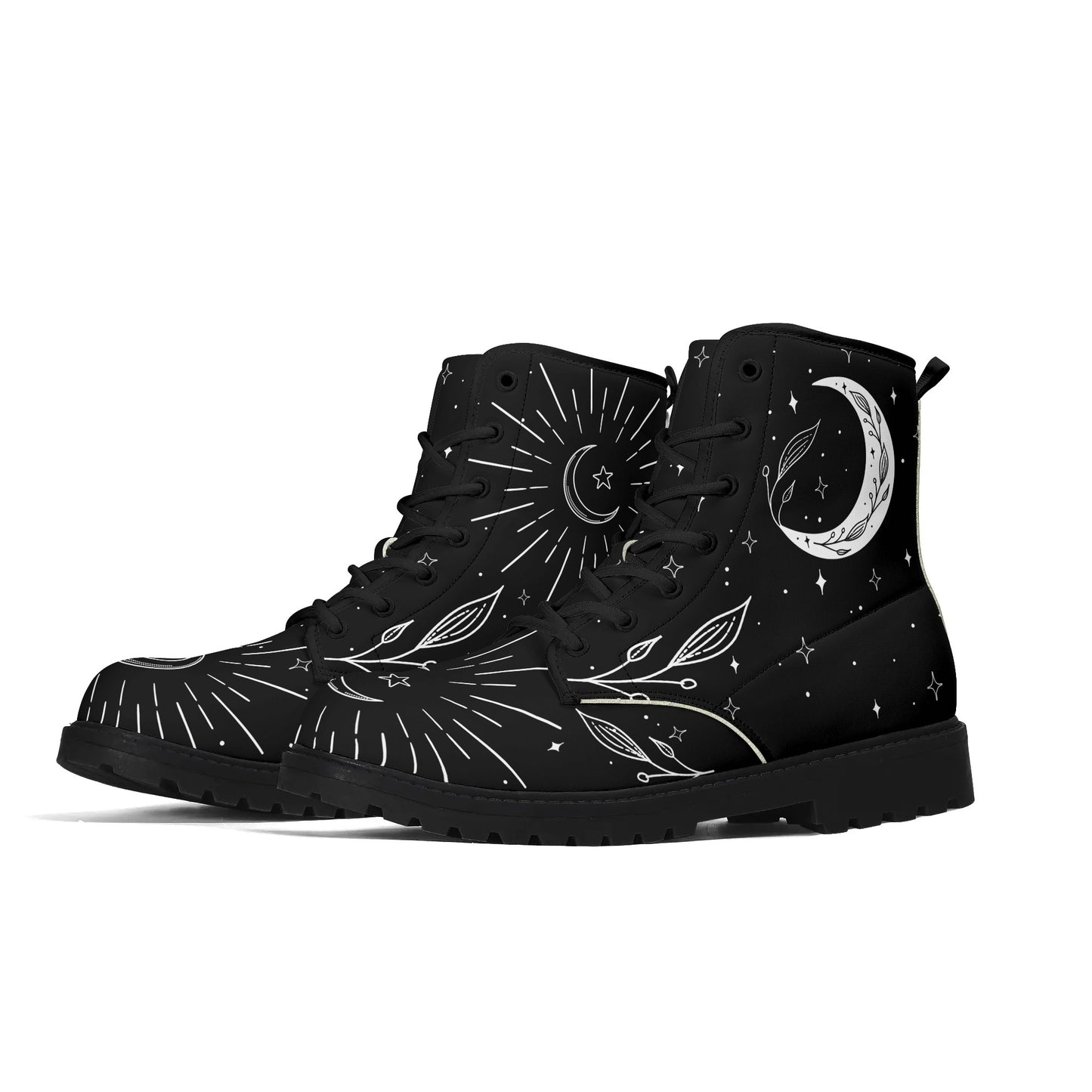 Womens Moon Leaf Vegan Combat Boots