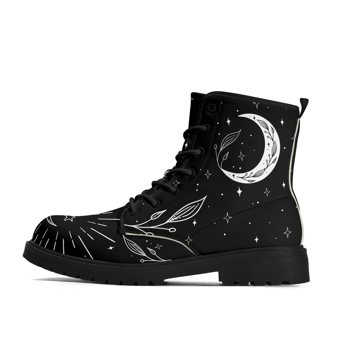 Womens Moon Leaf Vegan Combat Boots