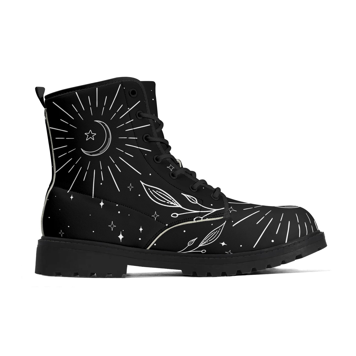 Womens Moon Leaf Vegan Combat Boots