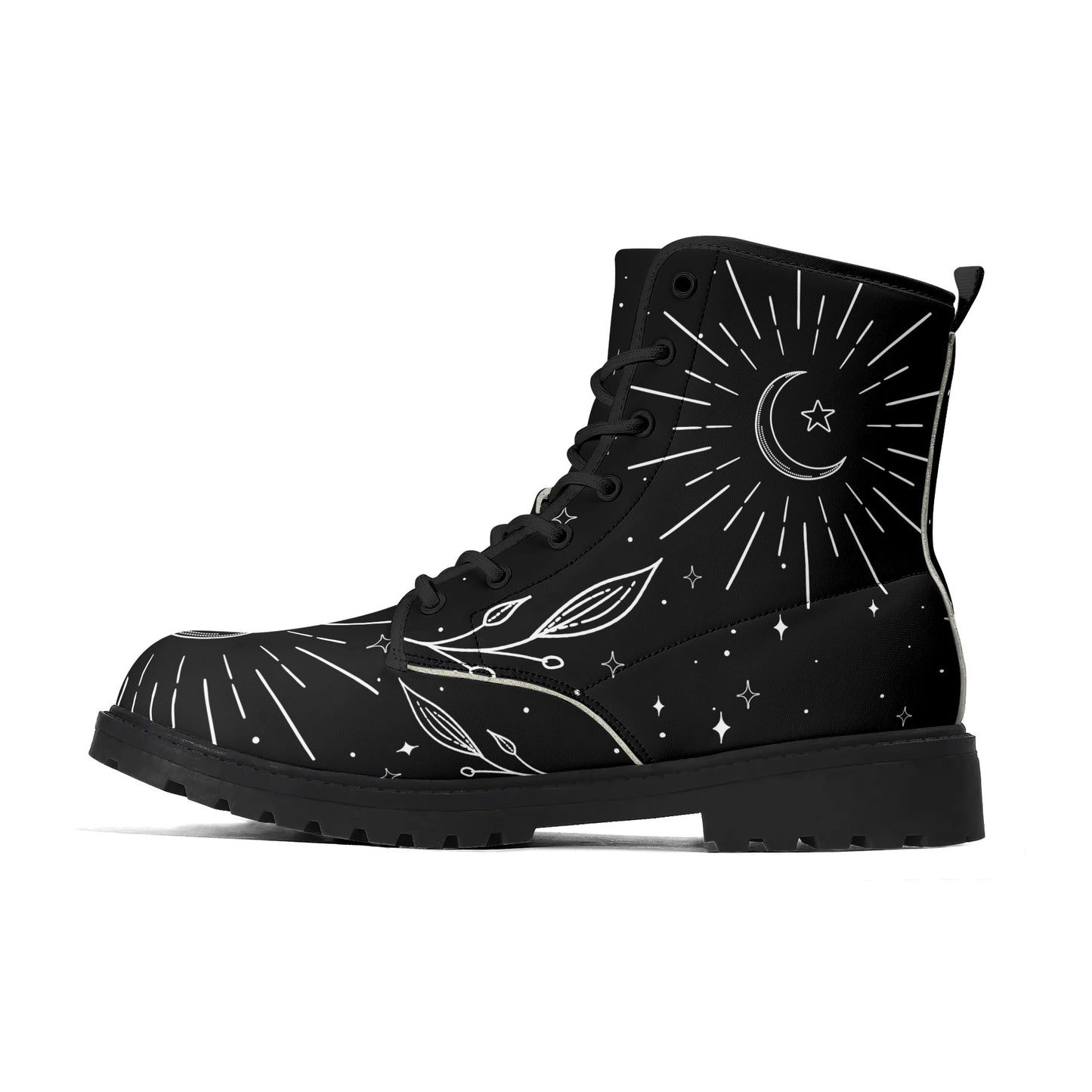 Womens Moon Leaf Vegan Combat Boots