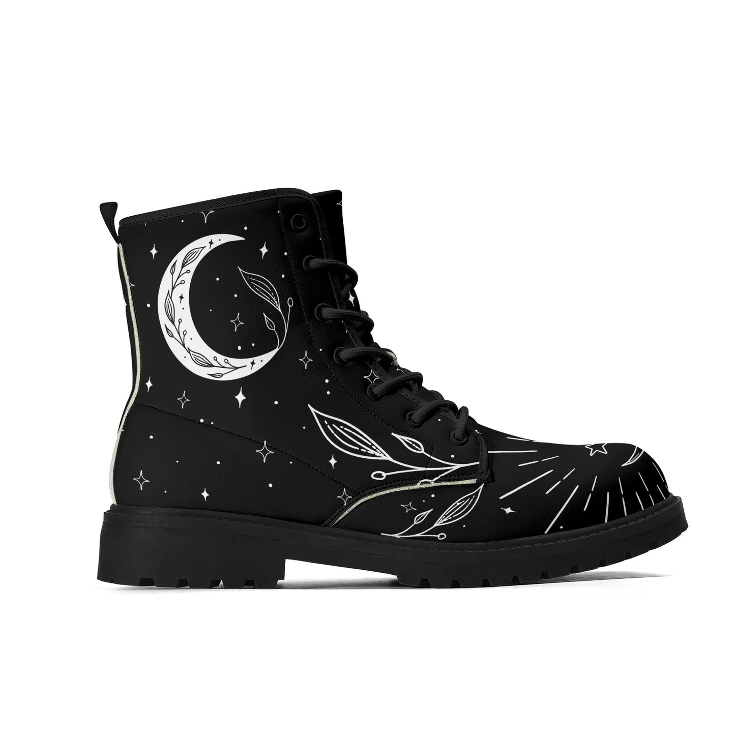 Womens Moon Leaf Vegan Combat Boots