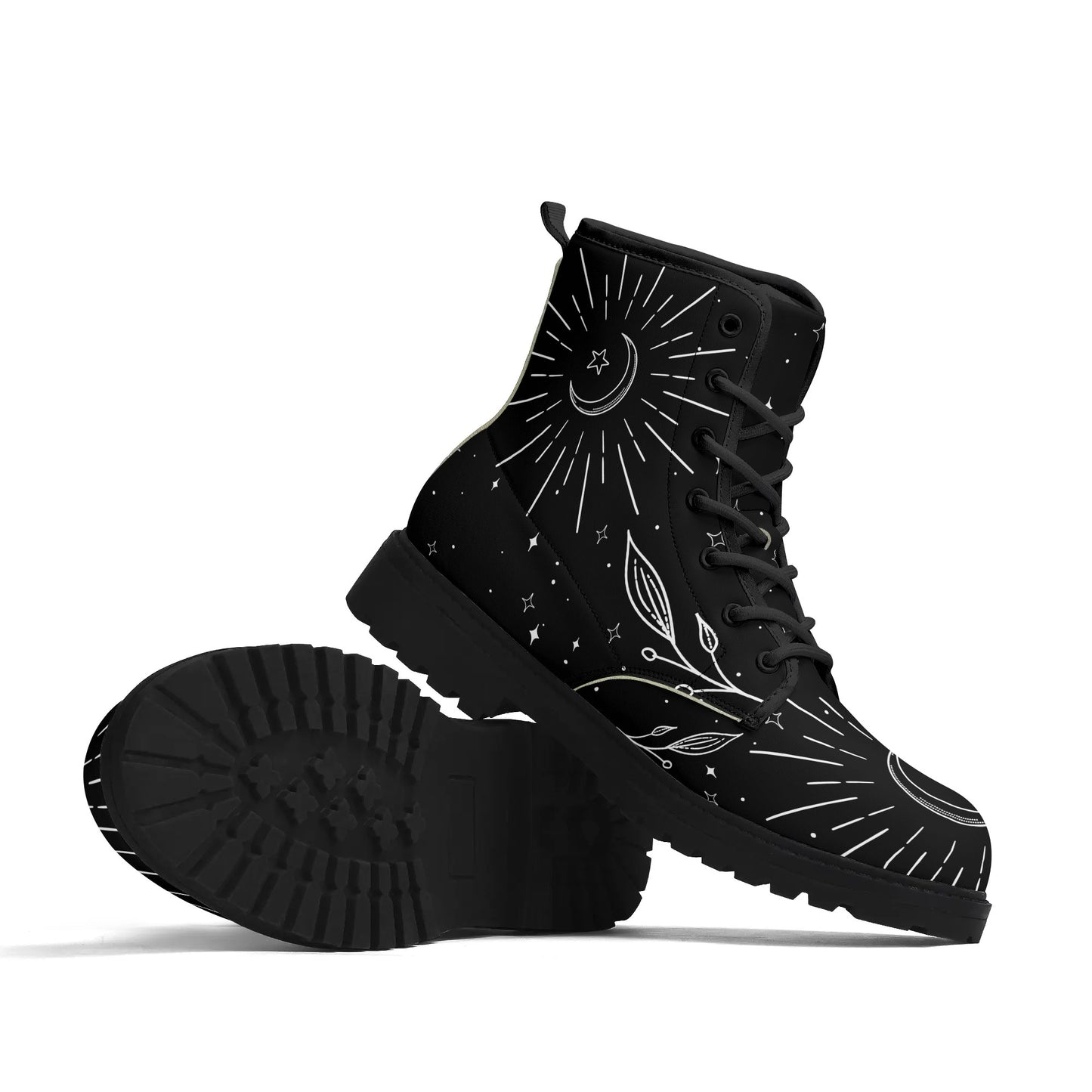 Womens Moon Leaf Vegan Combat Boots